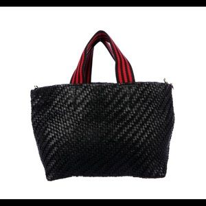 CLARE V. Black Woven Petit Bateau Tote + Strap